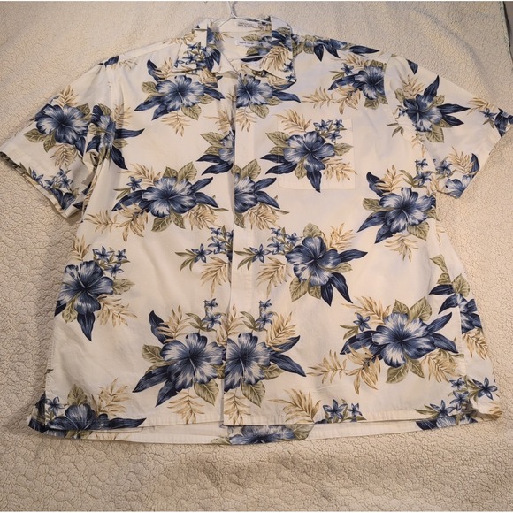 Pierre Cardin Other - Vintage Pierre Cardin Men's Floral Hawaiian Shirt Blue White Botanical Aloha 2XL